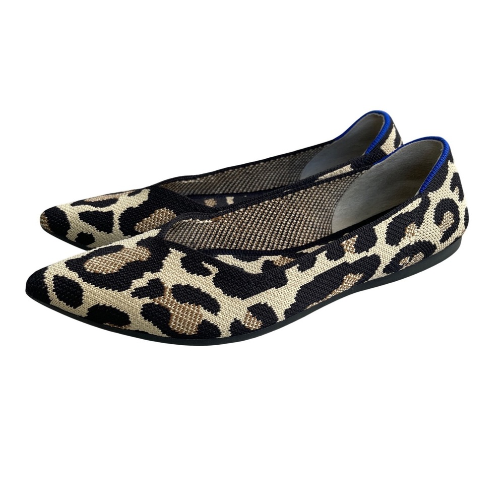Rothys The Point Flats Womens 8 Big Cat Leopard Print Pointed Toe Knit Shoes